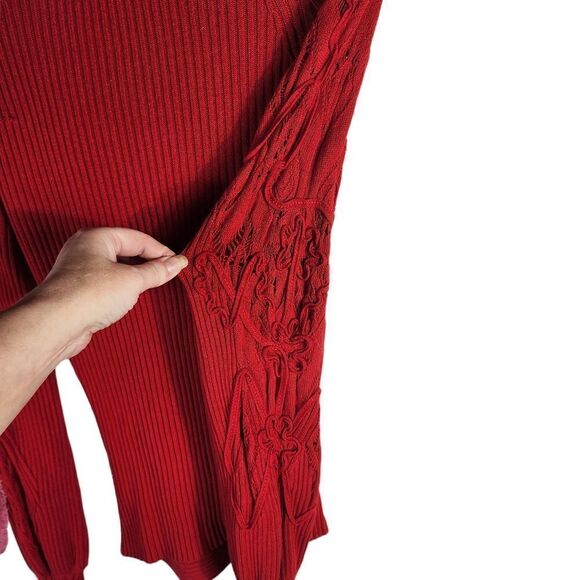 Moi Moi Red Deep V-NECK  Cherry Ribbed Cotton  Sweater - Picture 11 of 14